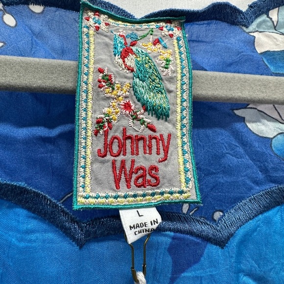 Johnny Was Boho Cropped Top & Tura Wrapped Pant Set Blue Floral NWT Size L - Picture 8 of 16